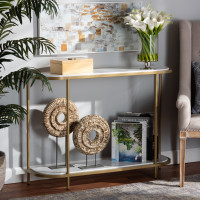 Baxton Studio WS-12219-Console Dominic Modern and Contemporary Gold Metal Console Table with Faux Marble Tabletop